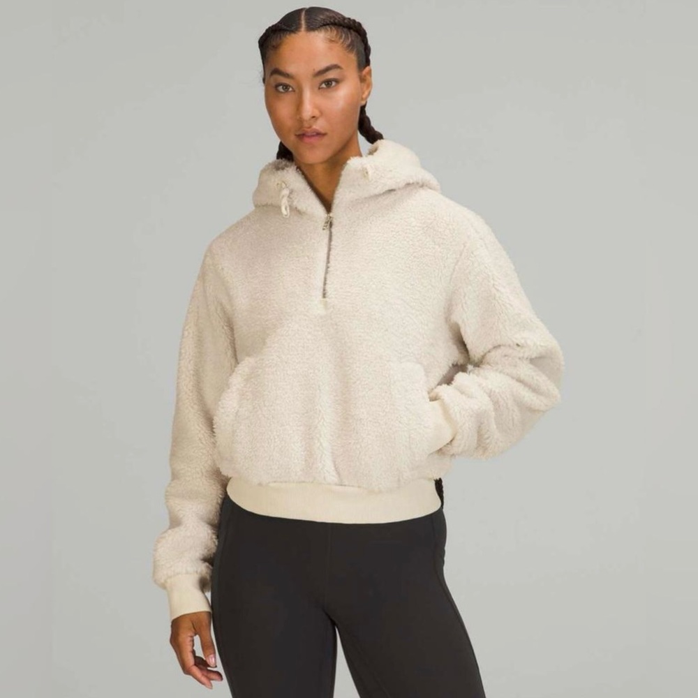 Lululemon Textured Fleece 1/2 Zip, White Opal, Sz 4